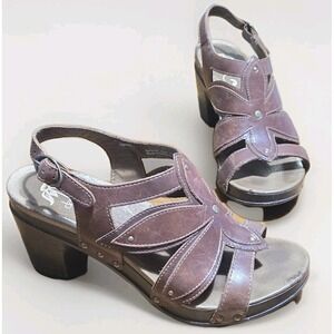Dansko Nina Sandals Women's 38 / 7.5 Brown Platform Chunky Floral Leather Buckle